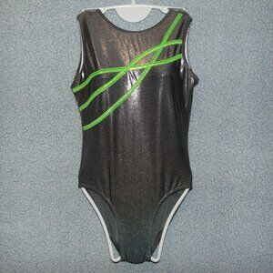 TumbleWear Silver Green Stripe Leotard 14-16